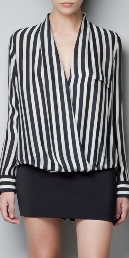 Black and white vertical stripe blouse